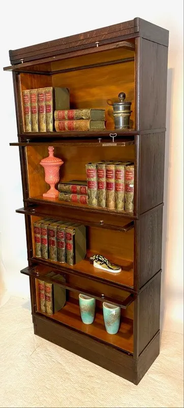 Globe-Wernicke-Bücherschrank, vier Elemente, Eiche und Kirsche, um 1920, Ansicht 6