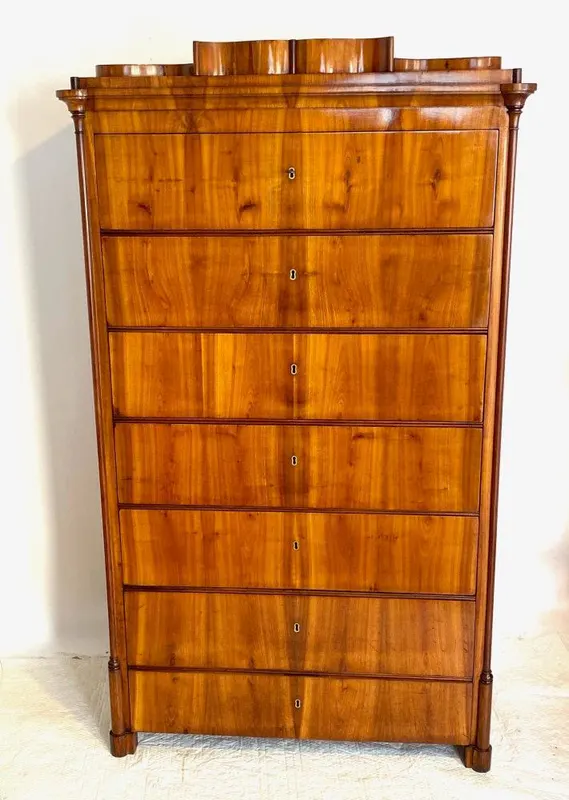 Biedermeier-Pfeilerkommode, Wochenkommode, Kirschbaum, Thüringen, um 1840, Ansicht 2