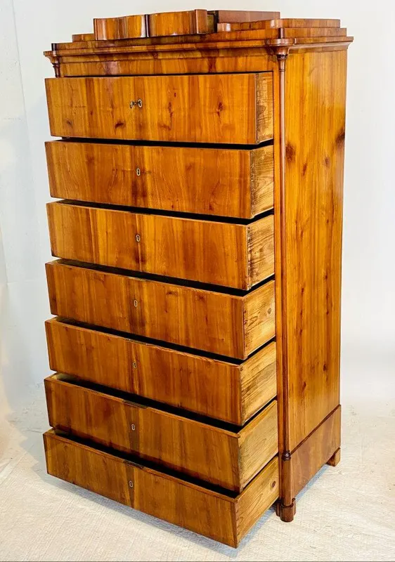 Biedermeier-Pfeilerkommode, Wochenkommode, Kirschbaum, Thüringen, um 1840, Ansicht 4