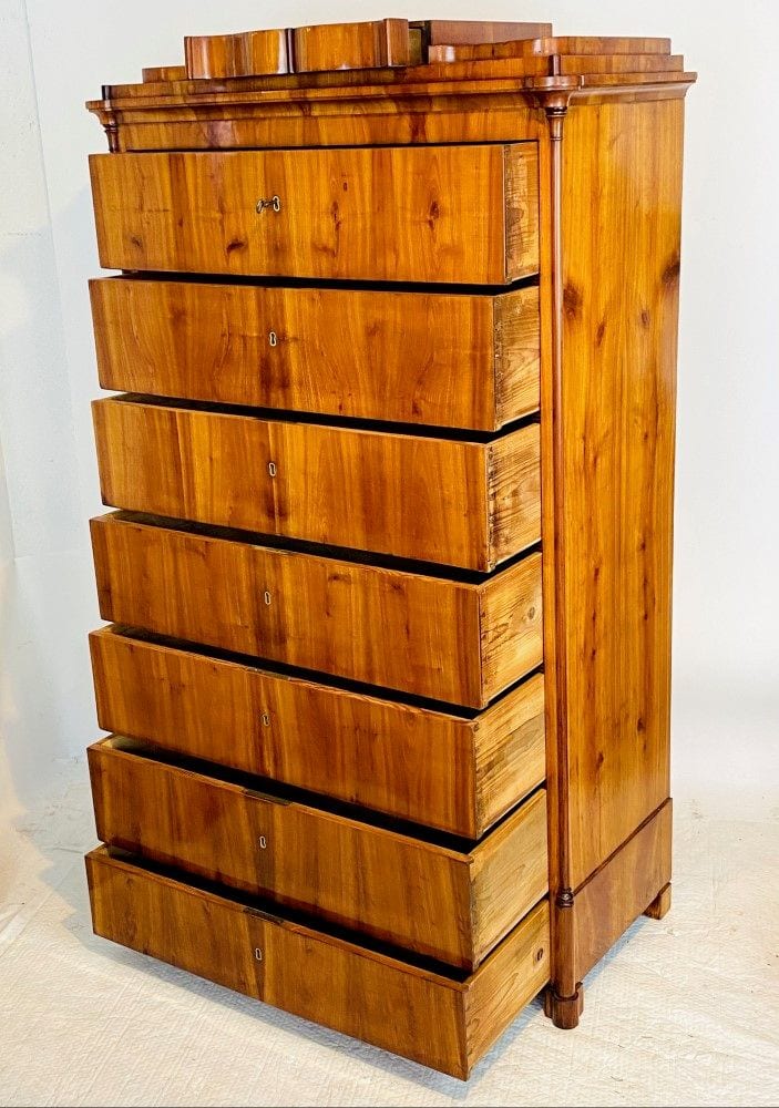 Biedermeier-Pfeilerkommode, Wochenkommode, Kirschbaum, Thüringen, um 1840, Ansicht 4