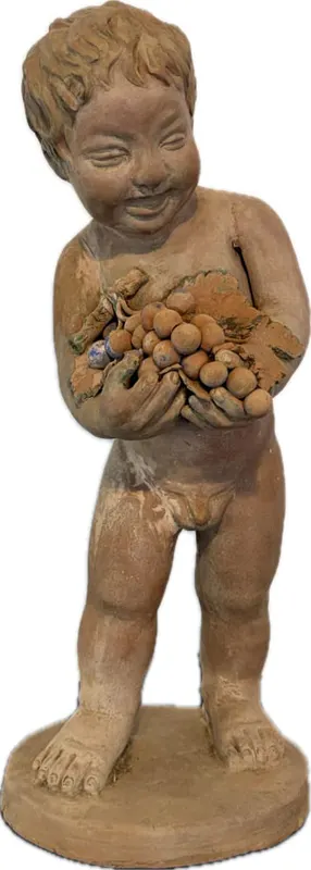 Terrakotta-Figur, Putto oder junger Bacchus mit Weintrauben, Impruneta, Italien, 20. Jh.
