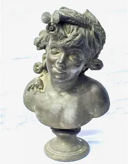 Antike Büste einer Erntegöttin mit Erntekrone, Zinkguss, um 1880, Ansicht 1