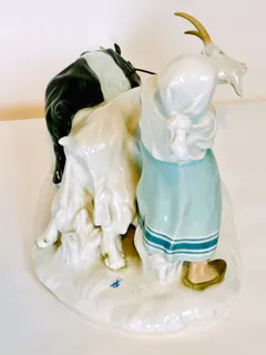 Meißen, große Jugendstil-Figurengruppe „Ziegenhirtin“ von Otto Pilz, um 1910, Ansicht 4