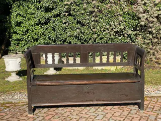 Biedermeier-Truhenbank, Kiefer, mit originaler Farbfassung, 19. Jh., Ansicht 3