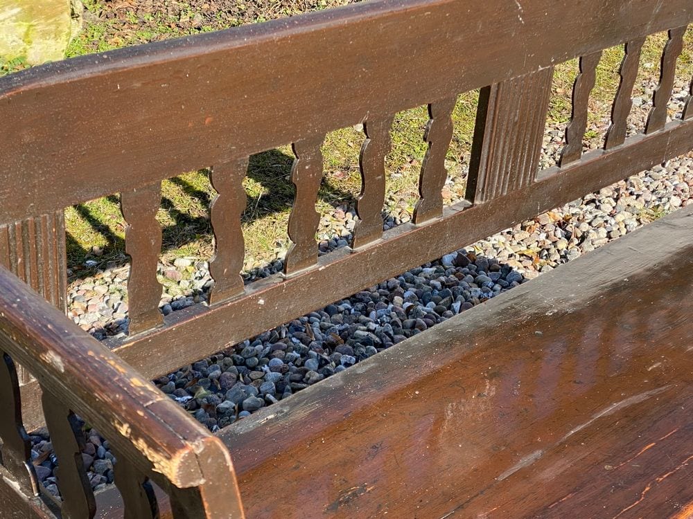 Biedermeier-Truhenbank, Kiefer, mit originaler Farbfassung, 19. Jh., Ansicht 4