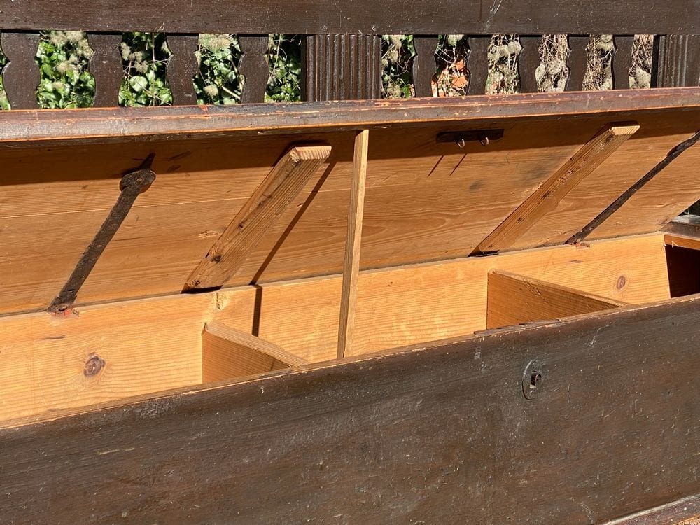 Biedermeier-Truhenbank, Kiefer, mit originaler Farbfassung, 19. Jh., Ansicht 5