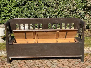 Biedermeier-Truhenbank, Kiefer, mit originaler Farbfassung, 19. Jh., Ansicht 7