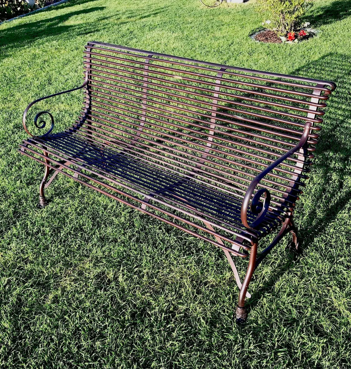 Französische Gartenbank SABOT, Dreisitzer, handgeschmiedet, Ansicht 3