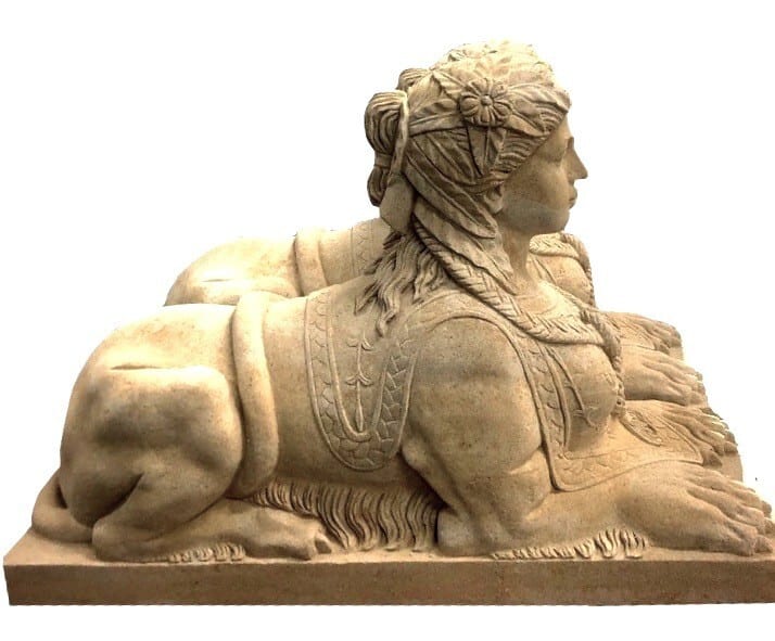 Paar dekorative Sandstein Sphinxen, Gartenfiguren, Klassik, Ansicht 3
