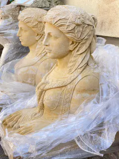 Paar dekorative Sandstein Sphinxen, Gartenfiguren, Klassik, Ansicht 4