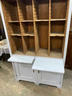 Großer antiker Rollladenschrank, Büroschrank, Nadelholz, weiß gefasst, Ansicht 7