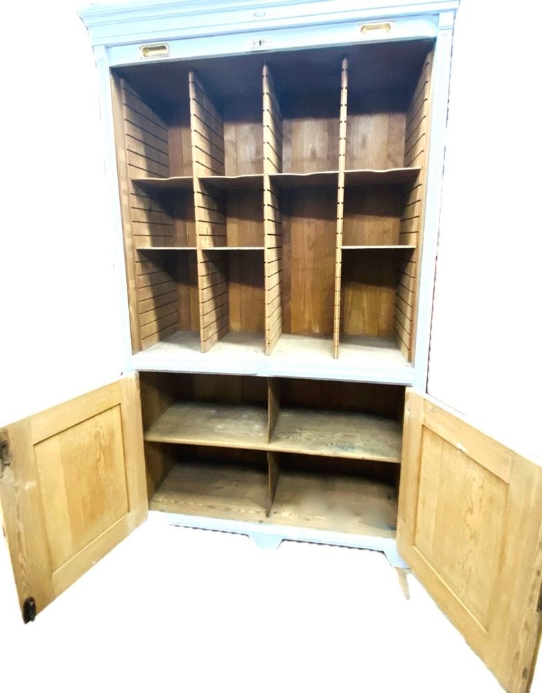 Großer antiker Rollladenschrank, Büroschrank, Nadelholz, weiß gefasst, Ansicht 8