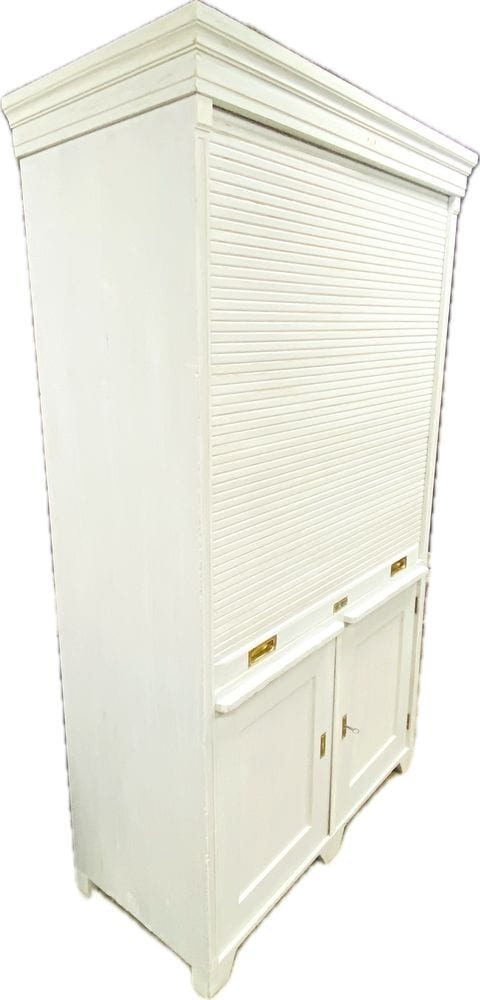 Großer antiker Rollladenschrank, Büroschrank, Nadelholz, weiß gefasst, Ansicht 9