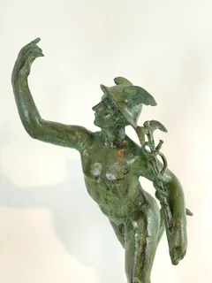Große Hermes-Figur, Gartenskulptur, Gusseisen, grün patiniert, 20. Jh., Ansicht 2