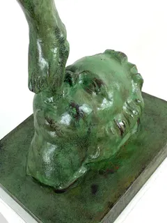 Große Hermes-Figur, Gartenskulptur, Gusseisen, grün patiniert, 20. Jh., Ansicht 3