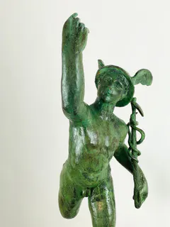Große Hermes-Figur, Gartenskulptur, Gusseisen, grün patiniert, 20. Jh., Ansicht 6