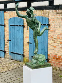 Große Hermes-Figur, Gartenskulptur, Gusseisen, grün patiniert, 20. Jh., Ansicht 8