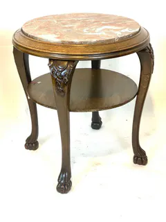Clubtisch im Barockstil, Eiche mit eingelegter Marmorplatte, Anfang 20. Jh., Ansicht 1