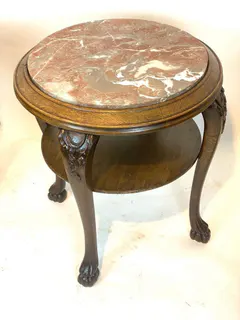Clubtisch im Barockstil, Eiche mit eingelegter Marmorplatte, Anfang 20. Jh., Ansicht 2