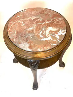 Clubtisch im Barockstil, Eiche mit eingelegter Marmorplatte, Anfang 20. Jh., Ansicht 3