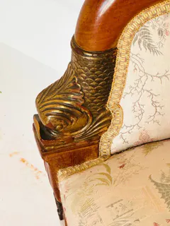 Kleine Sitzbank im Empire-Stil, Nussbaum mit Bronzebeschlägen, Frankreich um 1850, Ansicht 5