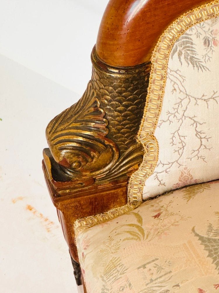 Kleine Sitzbank im Empire-Stil, Nussbaum mit Bronzebeschlägen, Frankreich um 1850, Ansicht 5