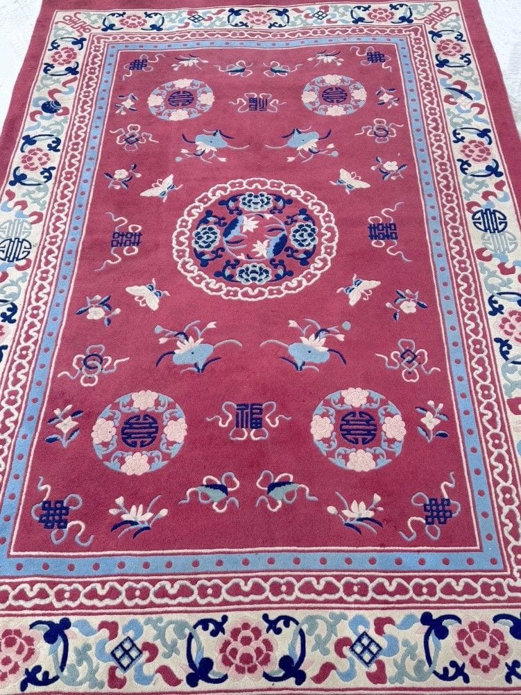 Peking-Teppich mit Shou-Medaillon, handgeknüpft, China ca. 1950, Ansicht 4