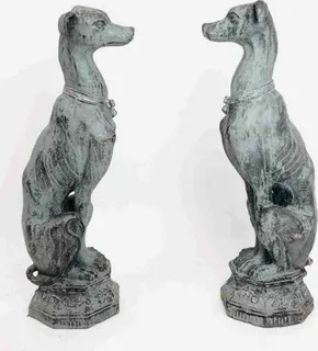 Paar Wachhunde, Gusseisen, lebensgroß, 20. Jahrhundert, Ansicht 4
