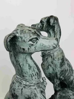 Paar Wachhunde, Gusseisen, lebensgroß, 20. Jahrhundert, Ansicht 7