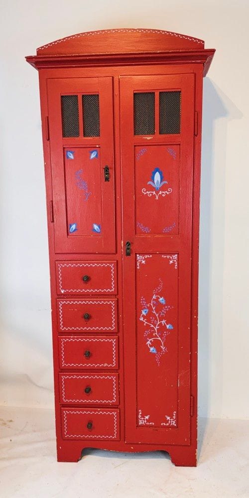 Kinderspind, schmaler Kleiderschrank, Nadelholz bemalt, deutsch um 1910, Ansicht 3