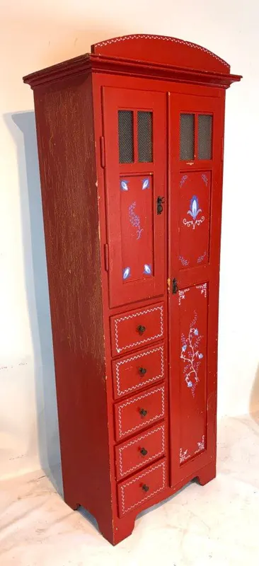 Kinderspind, schmaler Kleiderschrank, Nadelholz bemalt, deutsch um 1910, Ansicht 4