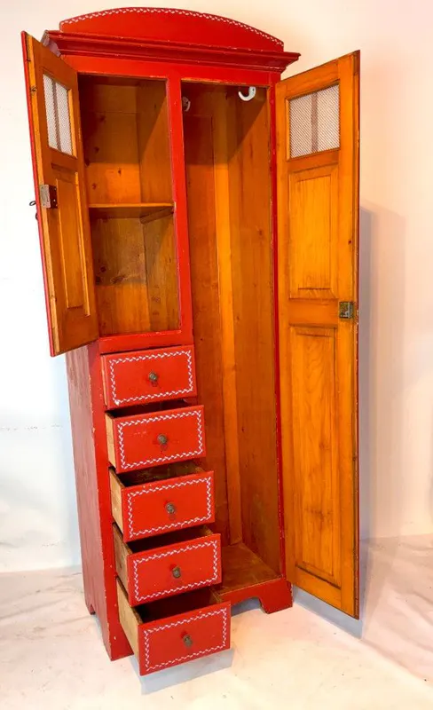 Kinderspind, schmaler Kleiderschrank, Nadelholz bemalt, deutsch um 1910, Ansicht 7
