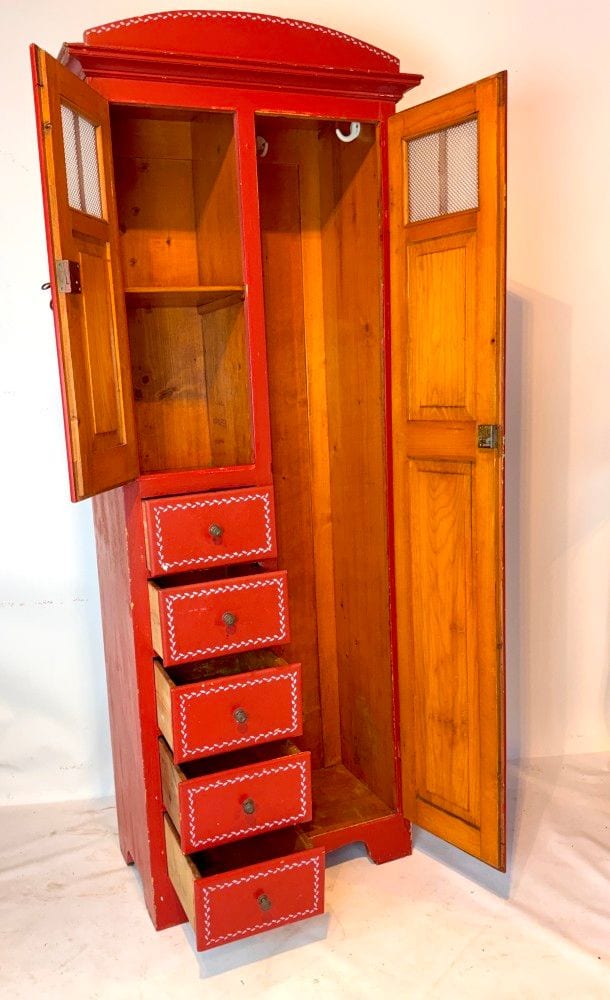 Kinderspind, schmaler Kleiderschrank, Nadelholz bemalt, deutsch um 1910, Ansicht 7
