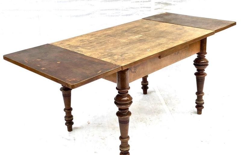 Gründerzeit-Ausziehtisch, Buche und Nussbaum, um 1880, Ansicht 2