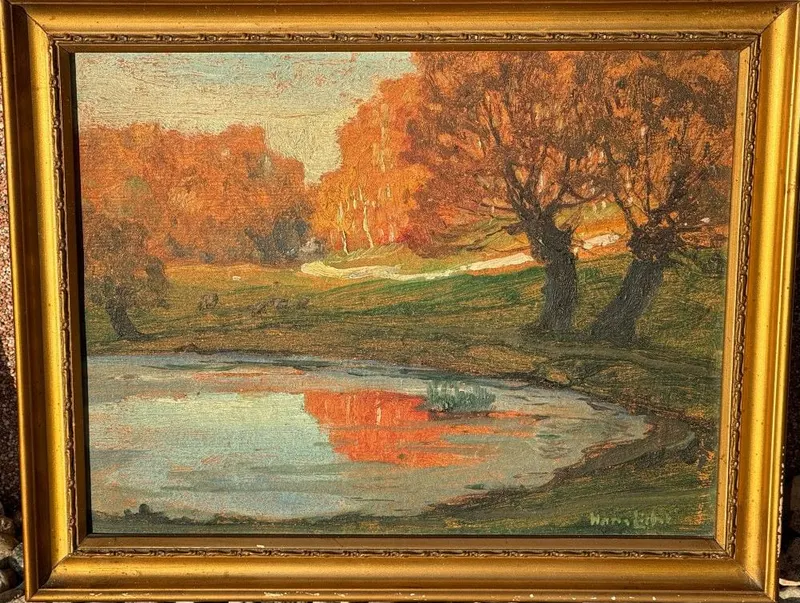 Hans Licht (1876 Berlin – 1935 Berlin-Charlottenburg), „Zwei herbstliche Weiden am Teich“