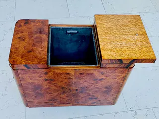 Art-déco-Barwagen mit Eisfach, Wurzelnuss, 1920er Jahre, Ansicht 2