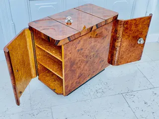 Art-déco-Barwagen mit Eisfach, Wurzelnuss, 1920er Jahre, Ansicht 4