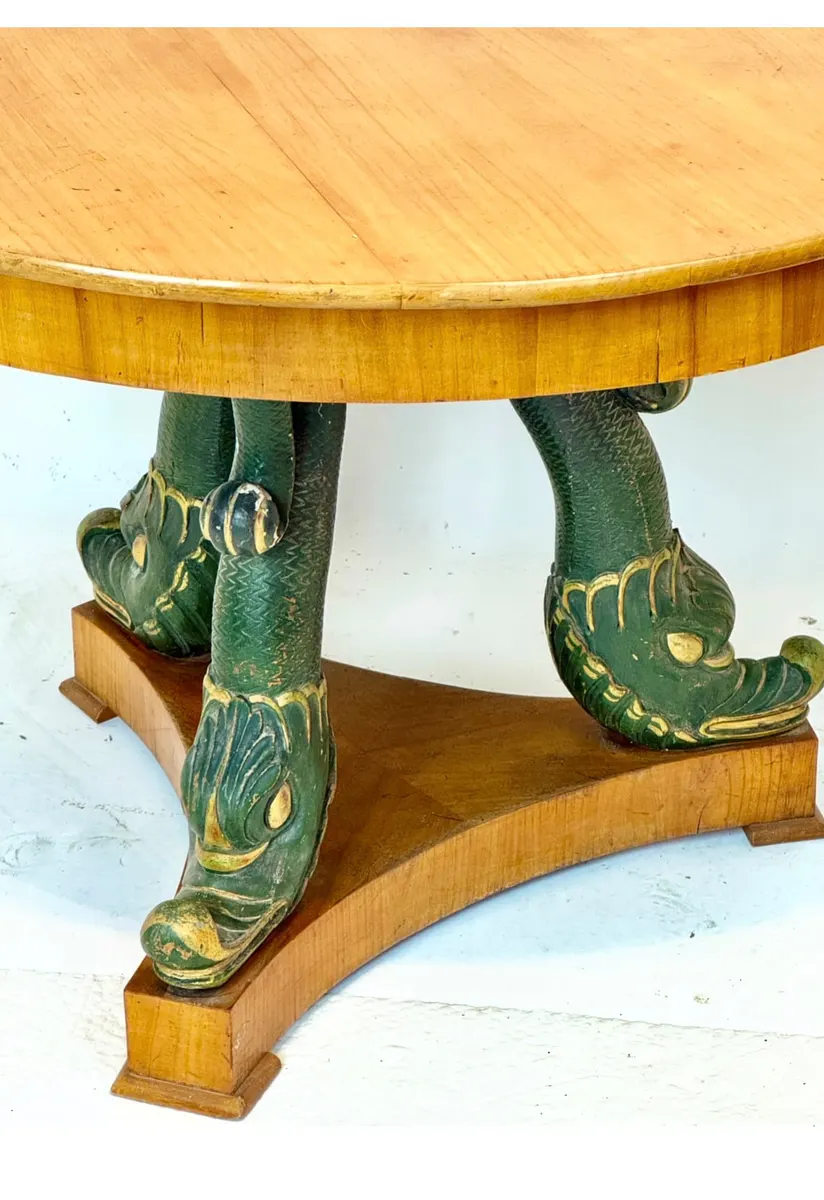 Biedermeier Mitteltisch aus Kirschholz mit Delphinfüßen, Ansicht 2