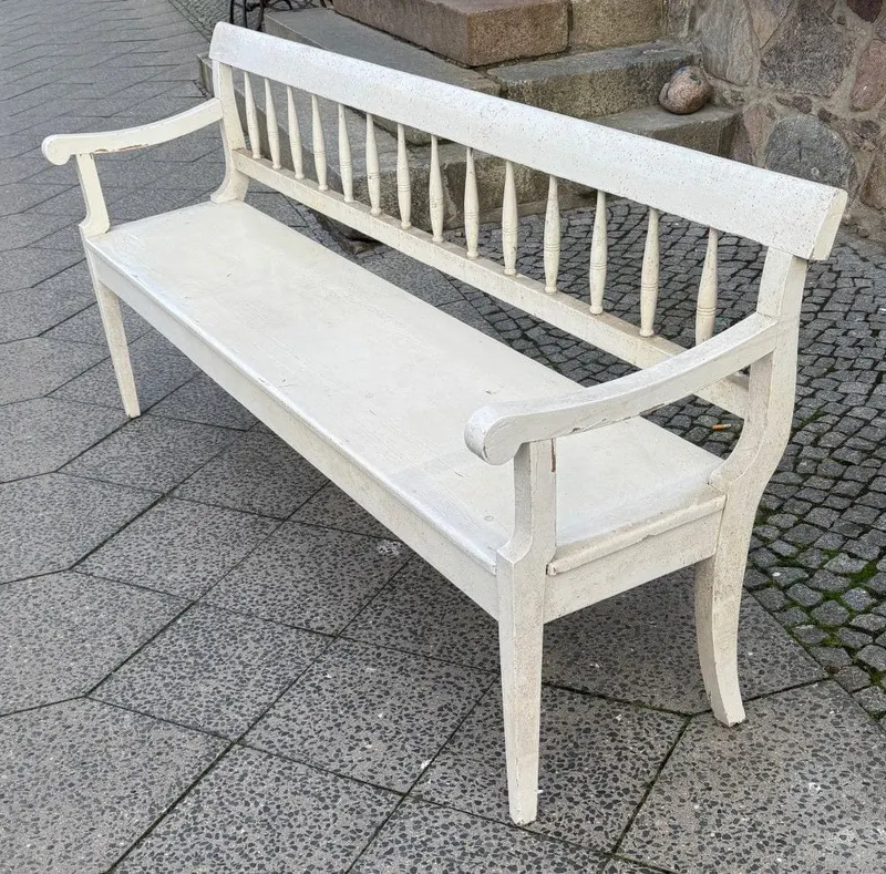 Biedermeier-Küchenbank, Nadelholz mit weißer Fassung, um 1830
