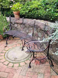 Französische Gartenbank SABOT, viertelkreisförmig, handgeschmiedet, Rostoptik, Ansicht 5
