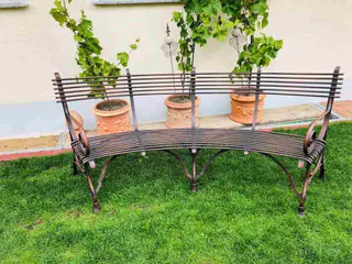 Französische Gartenbank SABOT, viertelkreisförmig, handgeschmiedet, Rostoptik, Ansicht 6