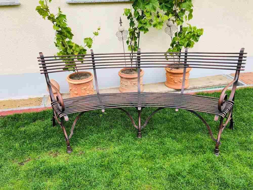 Französische Gartenbank SABOT, viertelkreisförmig, handgeschmiedet, Rostoptik, Ansicht 6