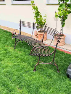 Französische Gartenbank SABOT, viertelkreisförmig, handgeschmiedet, Rostoptik, Ansicht 7