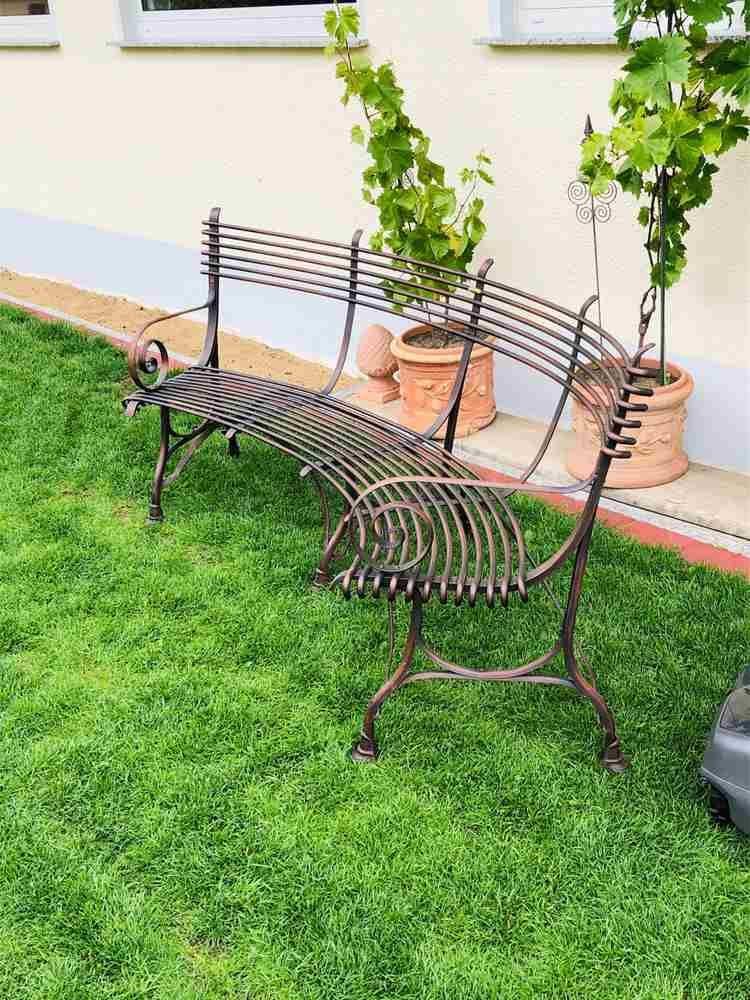 Französische Gartenbank SABOT, viertelkreisförmig, handgeschmiedet, Rostoptik, Ansicht 7