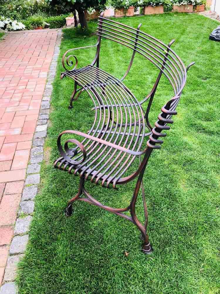 Französische Gartenbank SABOT, viertelkreisförmig, handgeschmiedet, Rostoptik, Ansicht 8
