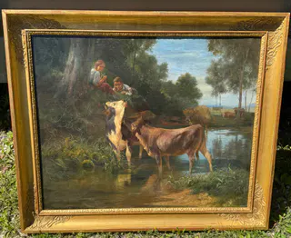 Rinder am Waldteich – Ländliche Idylle im Stil der Münchner Schule (Johann Friedrich Voltz ?), Ansicht 3