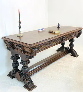 Großer Gründerzeit-Schreibtisch, Eiche, deutsch um 1880, Ansicht 1