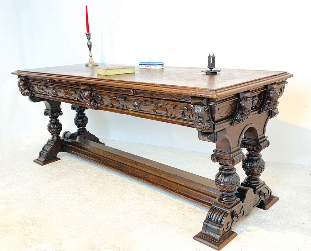 Großer Gründerzeit-Schreibtisch, Eiche, deutsch um 1880, Ansicht 2