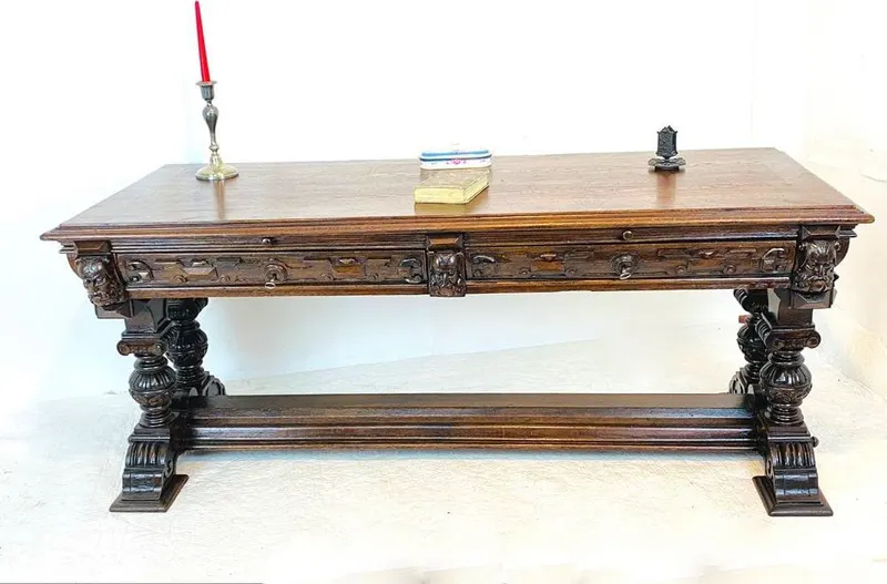Großer Gründerzeit-Schreibtisch, Eiche, deutsch um 1880, Ansicht 3