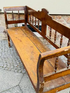 Biedermeier-Bauernbank mit originaler Farbfassung, Kiefer, 19. Jh., Ansicht 2